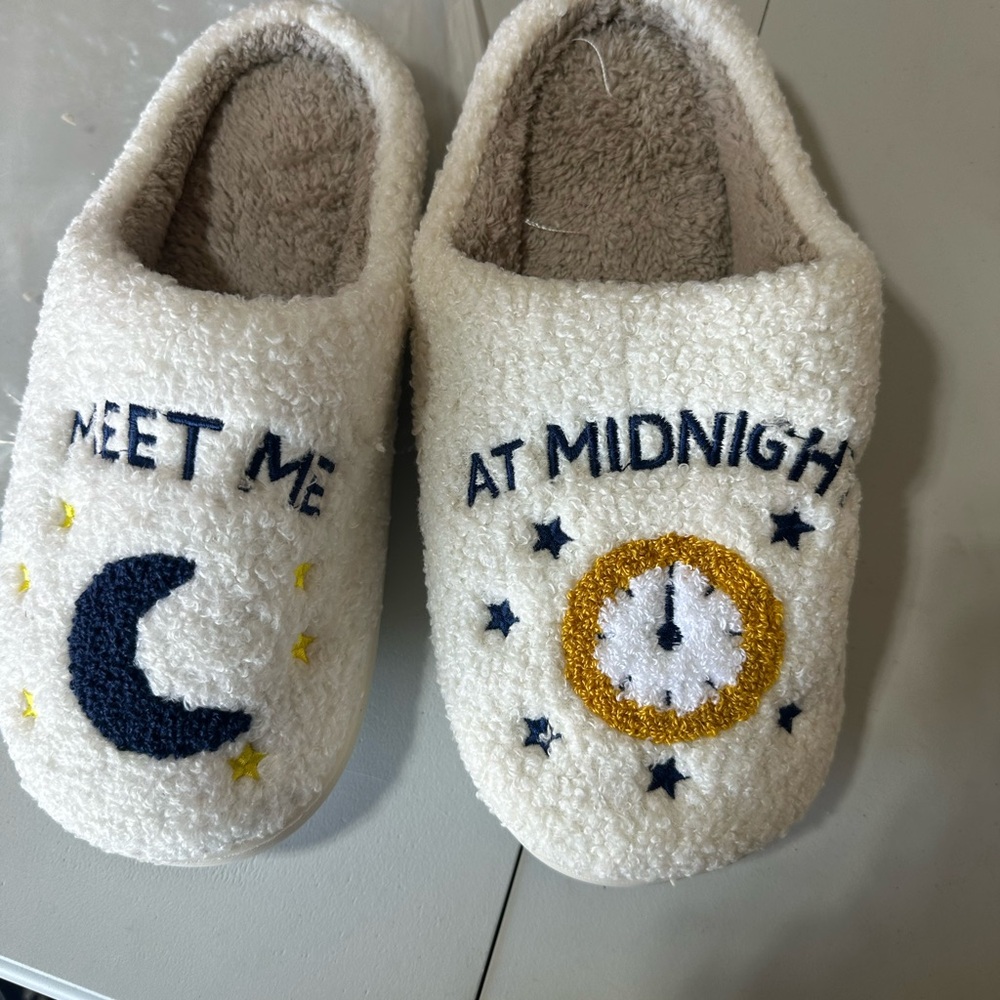 Cozy Cream Slippers with Midnight Design